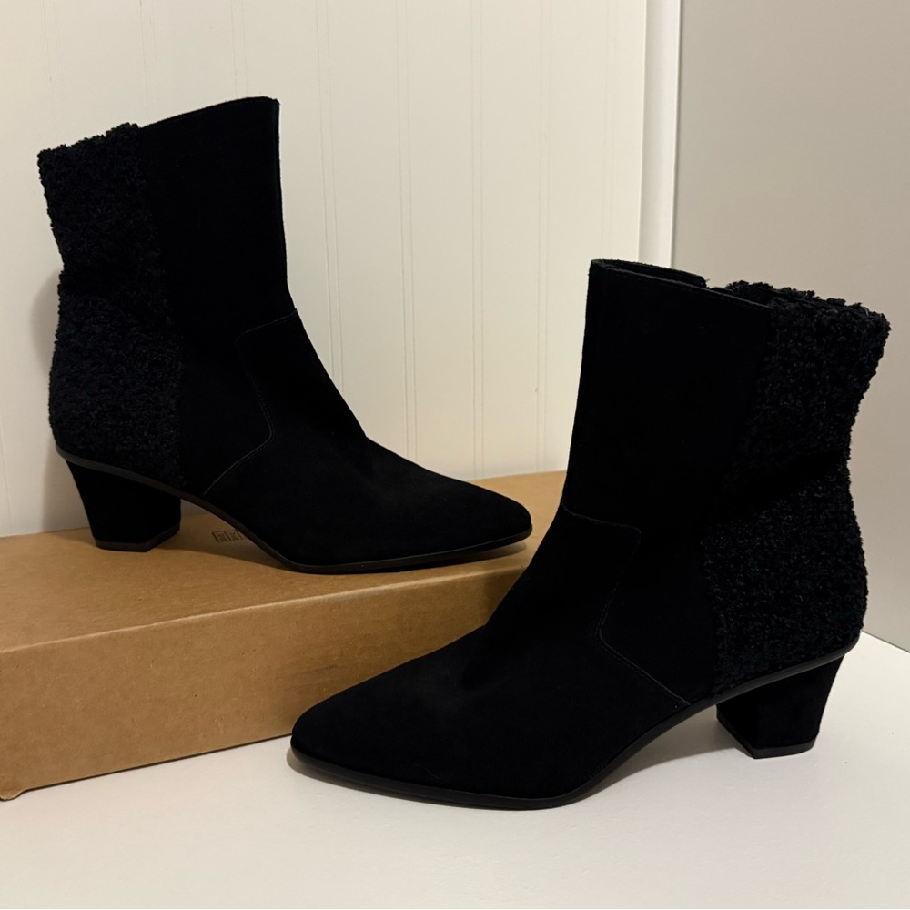 Lori Goldstein Coralie Black Suede Leather & Boucle Ankle Boots/booties